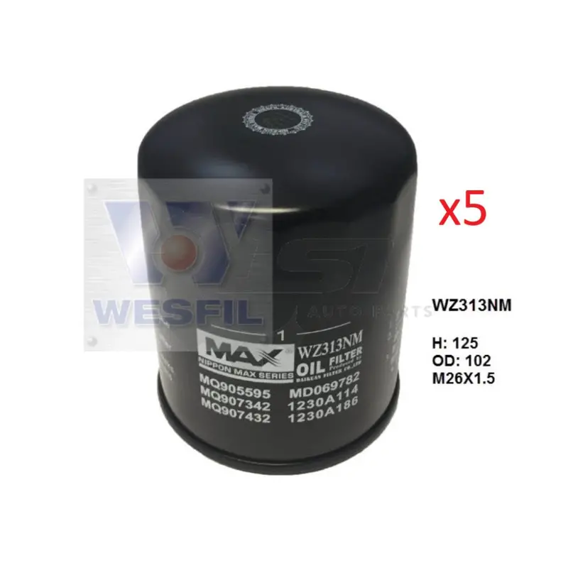 5 X Wesfil Oil Filters Wz313nm For Mitsubishi Mazda Ford 1