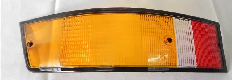(Damaged) 911/912/930 Right Side Euro Amber/Red/Clear Tail Light Lens With Black Trim - 1973-89 1