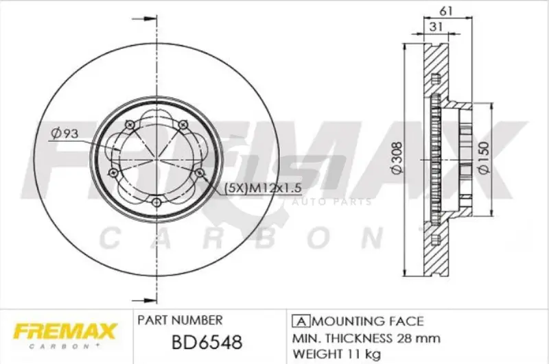 Front Disc Rotors For Ford Transit Vo 2014- 113.5 Pcd 1