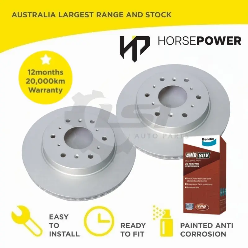 Horsepower Rear Brake Disc Rotors And Bendix Brake Pads For Haval H9 2.0 2015-On 2
