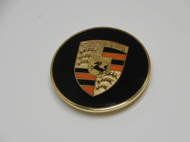 (New) 356/911/912 Gold Enamel Hubcap Crest With Orange Bars - 1950-73 1