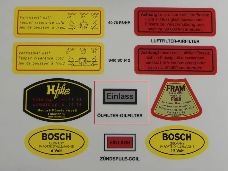 (New) 356/912 Einlass Silver/ Black Lettered Oil Filter Canister Decal - 1955-69 2