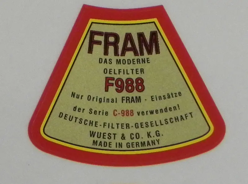 (New) 356/912 Fram Oil Filter Decal - 1950-69 1