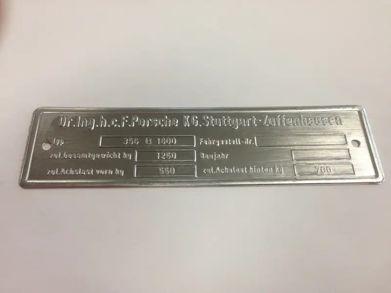 (New) 356 B Chassis Id Plate - 1960-63 1