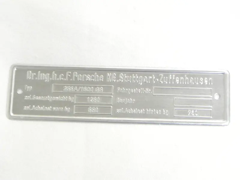 (New) 356 Carrera Gs 1600 Chassis Id Plate 1