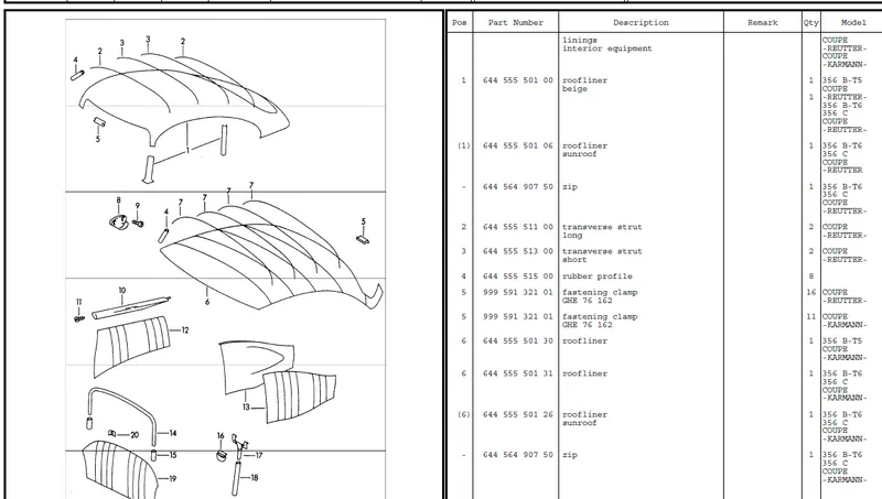 (New) 356 Coupe Headliner W/O Sunroof - 1956-65 1