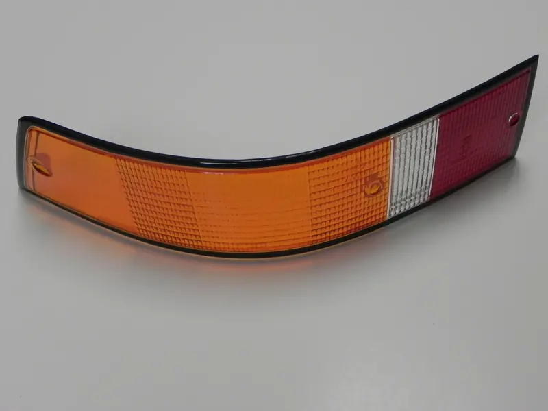 (New) 911/912/930 Left Side Euro Amber/Red/Clear Tail Light Lens With Black Trim - 1973-89 1