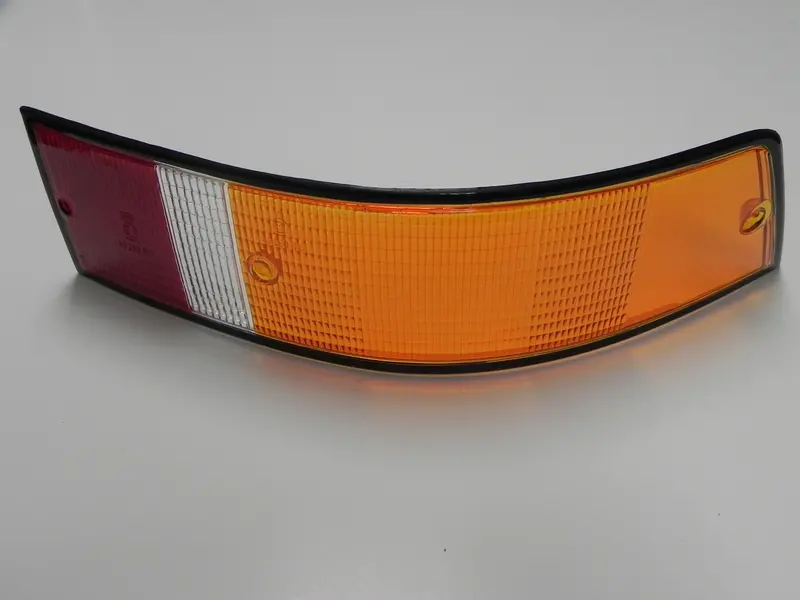 (New) 911/912/930 Right Side Euro Amber/Red/Clear Tail Light Lens With Black Trim - 1973-89 1