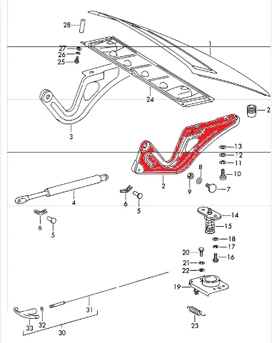 (New) 911/912 Engine Lid Hinge Left - 1965-89 2