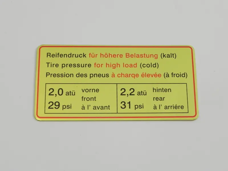 (New) 911/912 Red Bordered Tire Pressure Decal - 1965-69 1