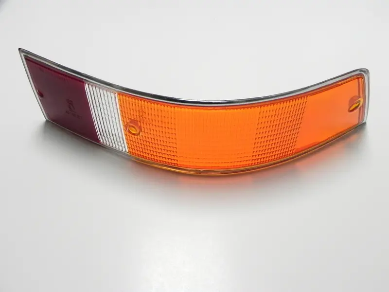 (New) 911/912 Right Side Euro Amber/Red/Clear Tail Light Lens With Silver Trim - 1969-72 1