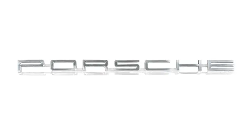 (New) 911/912 Silver One-Piece 'Porsche' Engine Lid Logo - 1965-66 1