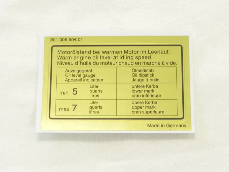 (New) 911/914-6 Engine Oil Level Decal - 1965-72 1