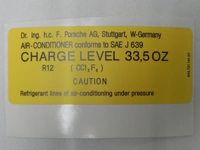 (New) 911/944/964/993 Air Conditioner R12 33.5Oz Decal - 1982-97 1
