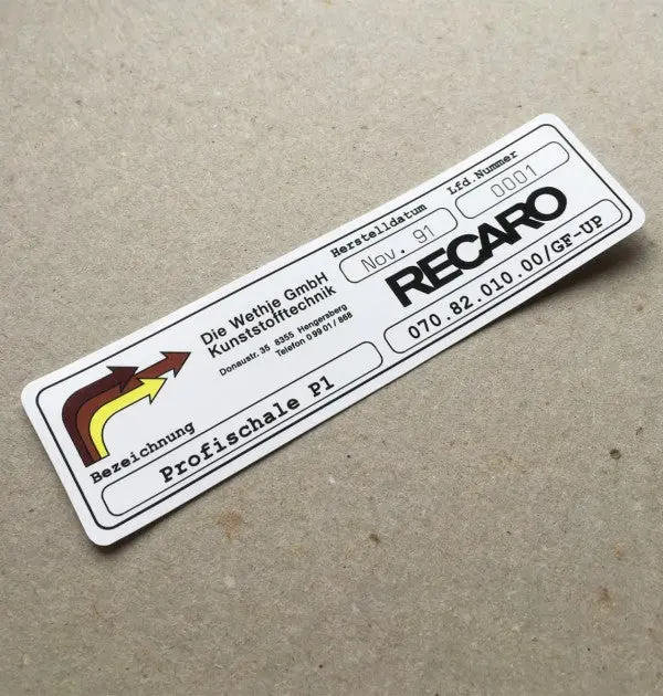 (New) 911 964 Rs Recaro Seats Serial Number Decal - 1991-94 1