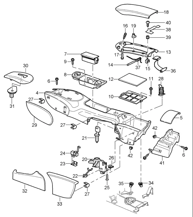 (New) 911/Boxster Center Console Cover Black Leather 1997-05 2