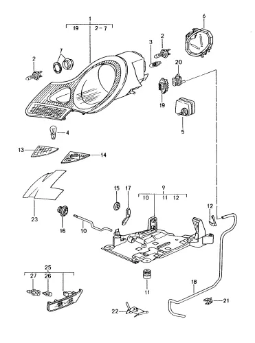(New) 911/Boxster Headlight Cover Panel, Right, White 1997-04 2