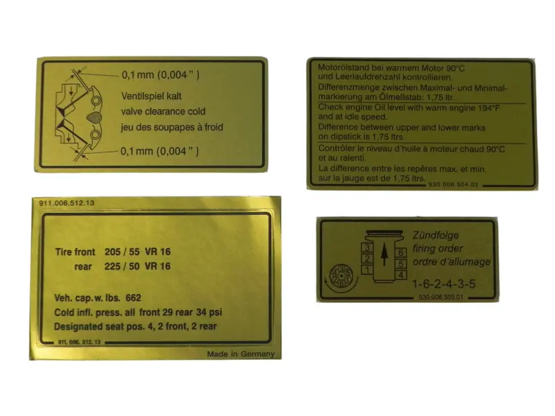 (New) 911 Carrera 3.2L Engine Bay Decal Set - 1984-86 1