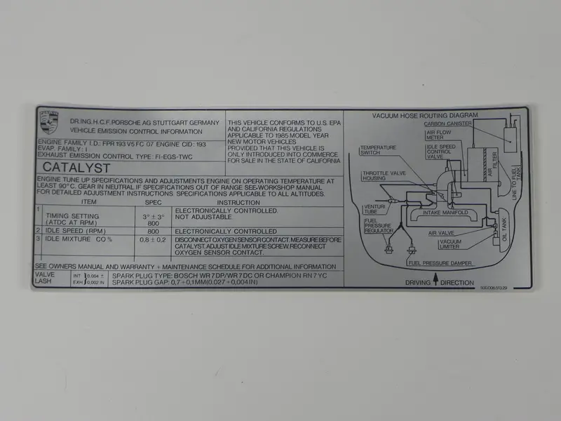 (New) 911 Carrera Catalyst Decal (California) - 1985-86 1