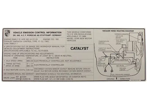 (New) 911 Carrera Us/Cdn Emission Decal - 1989 1