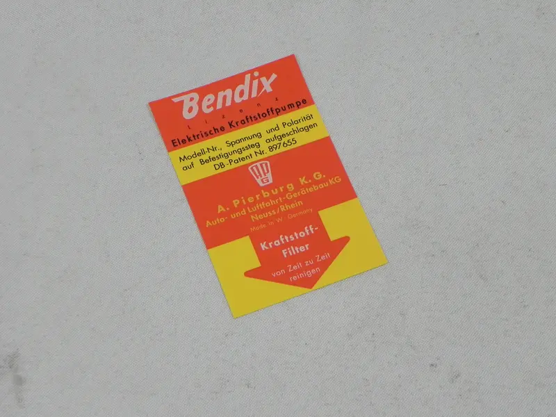 (New) 911 Concours-Quality Bendix Fuel Pump Sticker - 1965-68 1