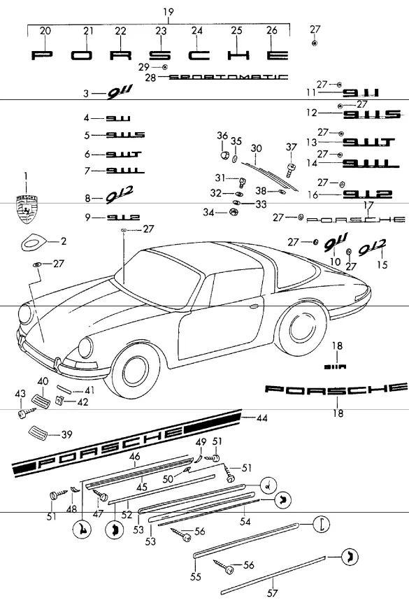 (New) 911 Porsche Adhesive Logo Left Black - 1965-73 2