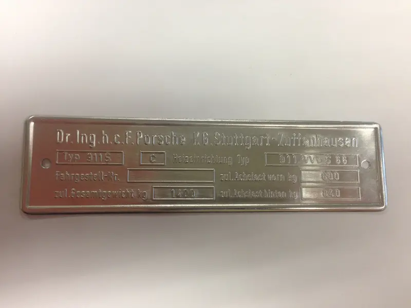 (New) 911 S 2.2L Type C Chassis Id 3 Line Plate - 1970-71 1