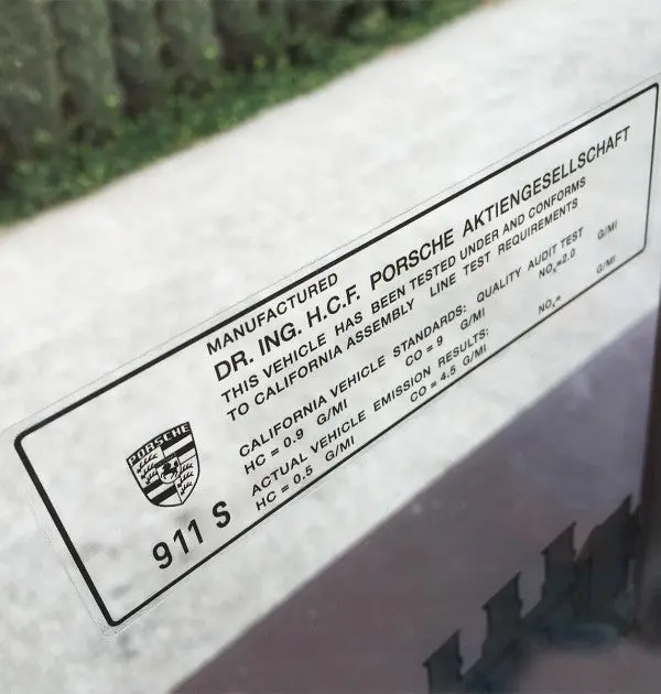 (New) 911 S California Window Emissions Decal - 1971-75 1