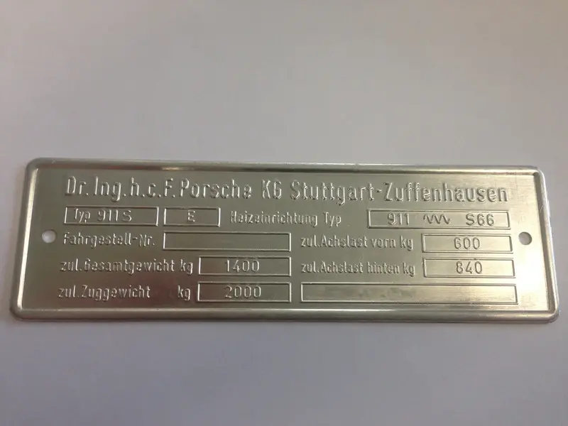 (New) 911 S Type E 2.4L Chassis Id Plate - 1972 1