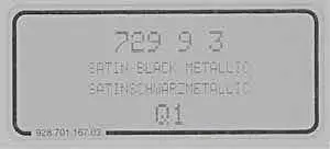 (New) 911 Satin Black Metallic Paint Code Decal - 1988-96 1