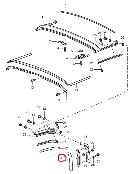 (New) 911 Speedster Convertible Top Side Gasket Right Rear - 1994 1