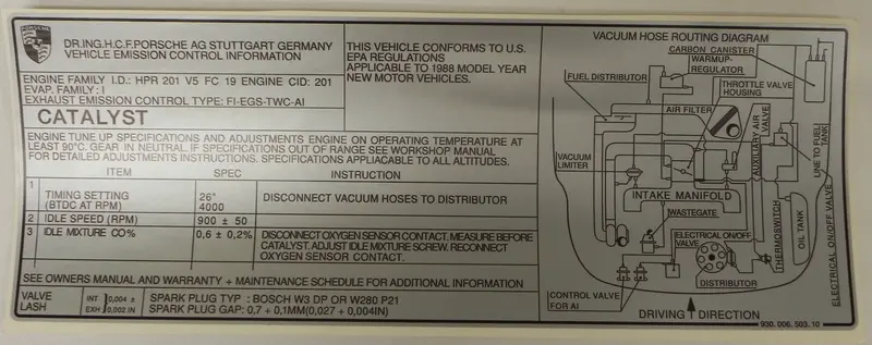 (New) 911 Turbo Emission Catalyst Decal - 1988-89 1