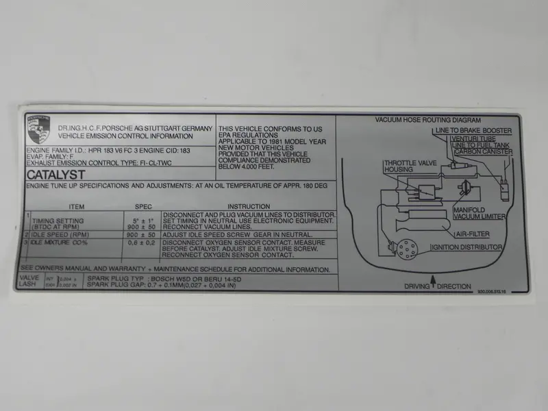 (New) 911Sc Catalyst Decal - 1981 1