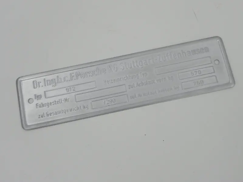 (New) 912 Chassis Id Plate - 1965-69 1