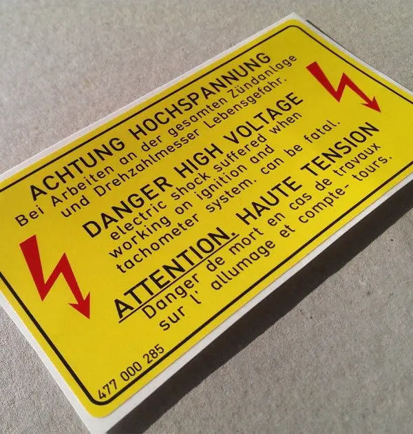 (New) 924/944 "Danger High Voltage" Decal - 1976-85 1