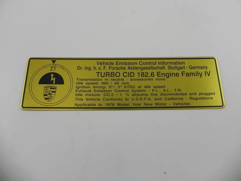 (New) 930/911 Turbo Carrera Usa Exhaust Timing Sticker - 1975-77 1