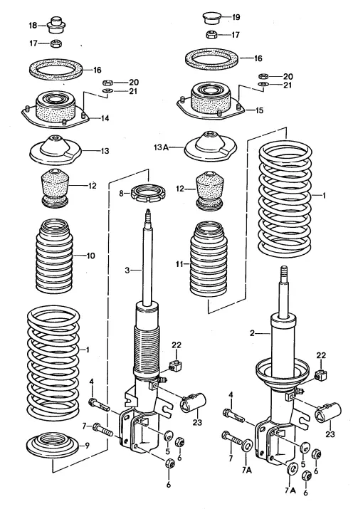 (New) 944 Turbo, 944S2, 968 Front Shock Absorber Strut Right - 1990-95 2