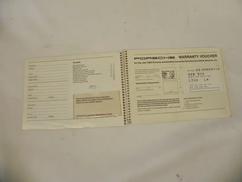 (Original) 911/924/928/944 Warranty And Maintenance Manual - 1986 2