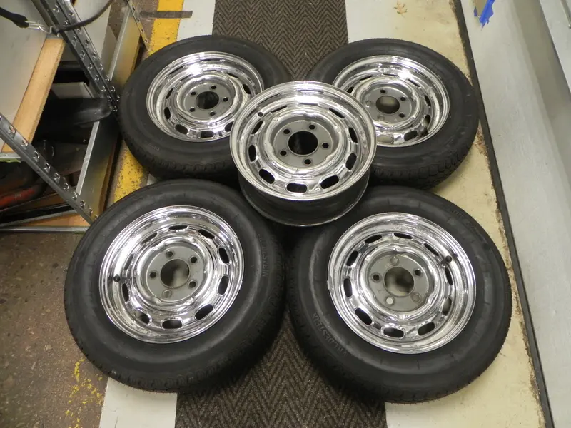 (Used) Original Kpz 5 1/2 J X 15 Chrome Wheel 5Pc. Set Date Matched 1/68 1