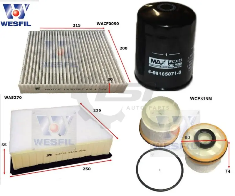 Wesfil Oil Air Fuel Cabin Filter Service Kit For Isuzu D-Max Tf 3.0L 06/12-On 1
