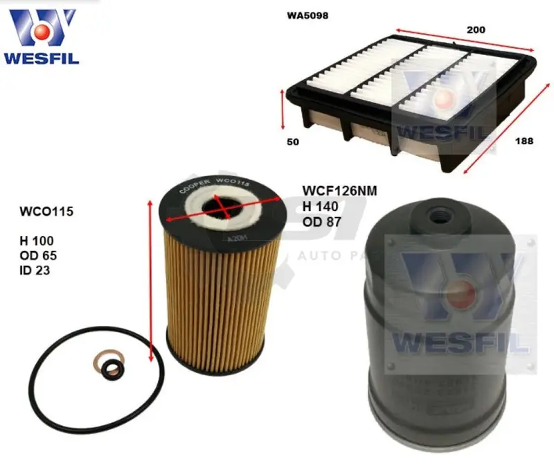 Wesfil Oil Air Fuel Filter Service Kit For Hyundai I30 Fd 1.6 Diesel 03/08-08/11 1