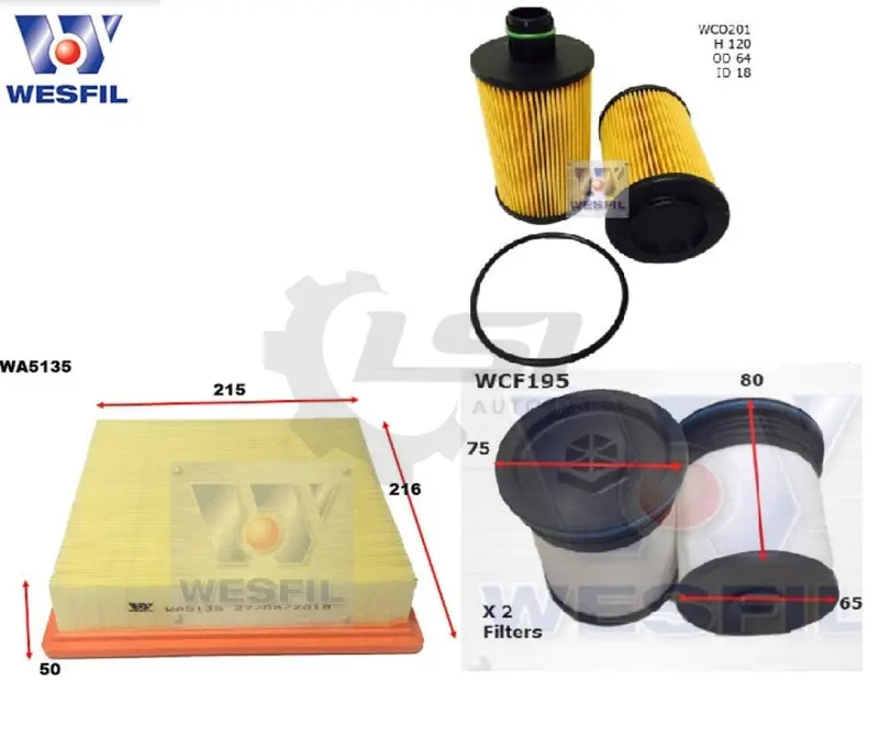 Wesfil Oil Air Fuel Filter Service Kit For Jeep Grand Cherokee Wk 3.0 2011-10/2013 1