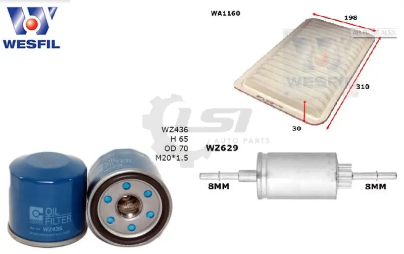 Wesfil Oil Air Fuel Filter Service Kit For Mazda 2 Dy 1.5L 12/2002-08/2007 1