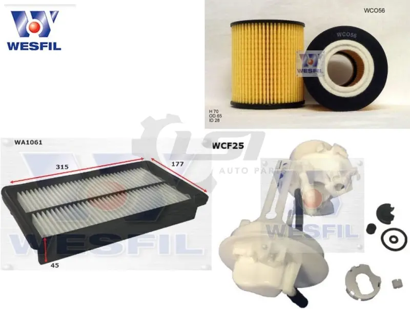 Wesfil Oil Air Fuel Filter Service Kit For Mazda 6 Gg Gy 2.3L 08/02-01/08 1