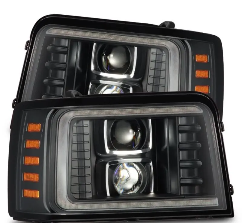 Alpharex Pro-Series Projector Headlights For 1992–1996 Ford F-Series & Bronco – Black Housing With Sequential Turn Signals And Drls 1