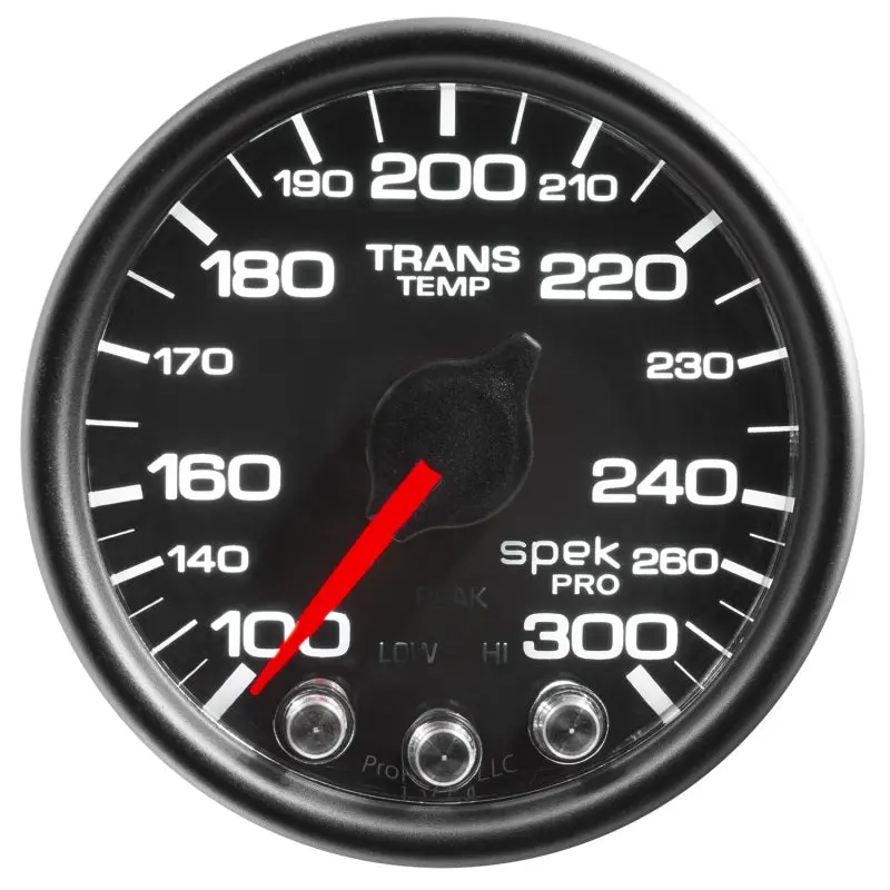 Autometer Spek-Pro Stepper Motor Transmission Temperature Gauge – 2-1/16 Inches, 0–300°F, Black Dial/Black Bezel With Peak Hold & Warning 1