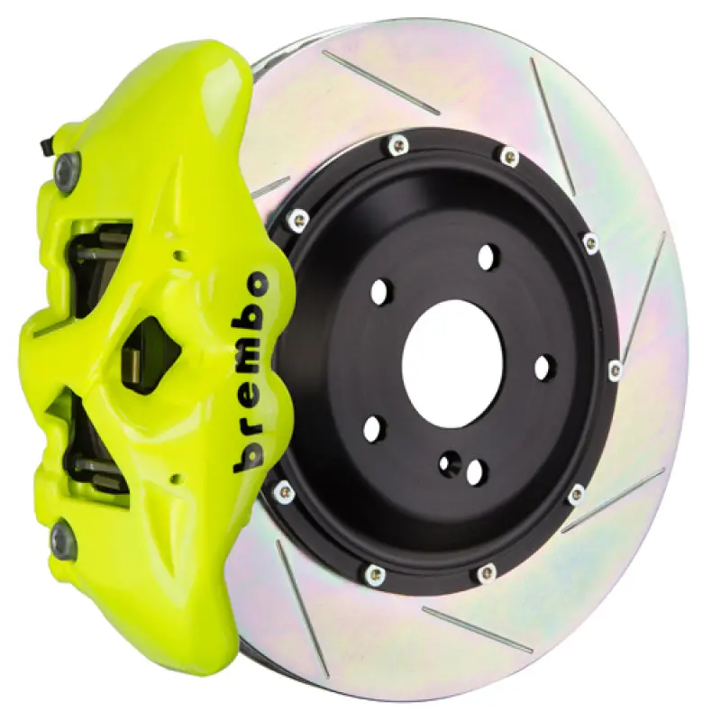 Brembo Gt Rear Big Brake Kit For 2015–2023 Mustang – 4-Piston Calipers, 380X28Mm Two-Piece Slotted Rotors, Fluorescent Yellow Finish 1