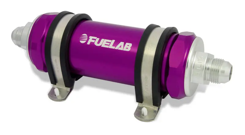 Fuelab 858 Inline Fuel Filter – -8An Fittings, 40-Micron Stainless Steel With Check Valve (Purple) 1
