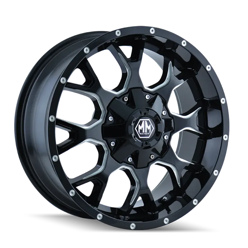 Mayhem Warrior Forged Wheel – 18X9 Inches, 8X170 Bolt Pattern, -12Mm Offset, 125.2Mm Hub Bore, Gloss Black With Machined Face 1